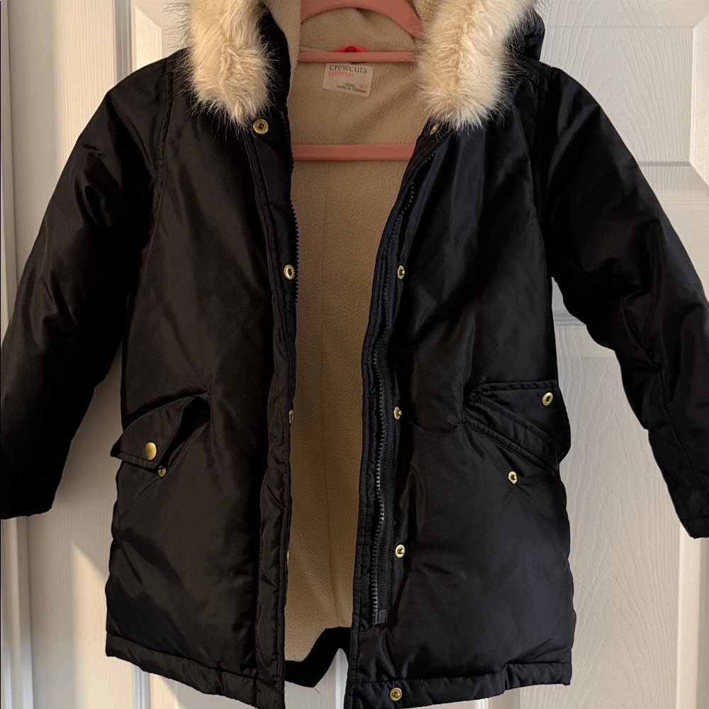 Cat & Jack Black Hooded Coat with Fur Trim